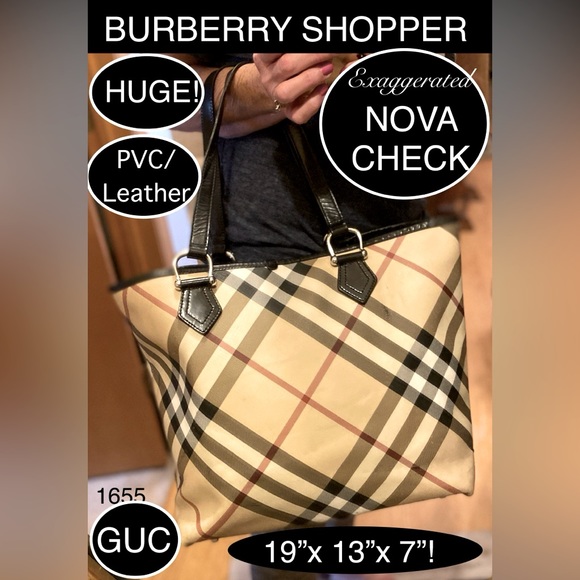 BURBERRY NOVA CHECK Shopper/Footed TOTE🔥HUGE!🔥PVC/Leather w/pouch🔥HOT ITEM!🔥 - Picture 1 of 15